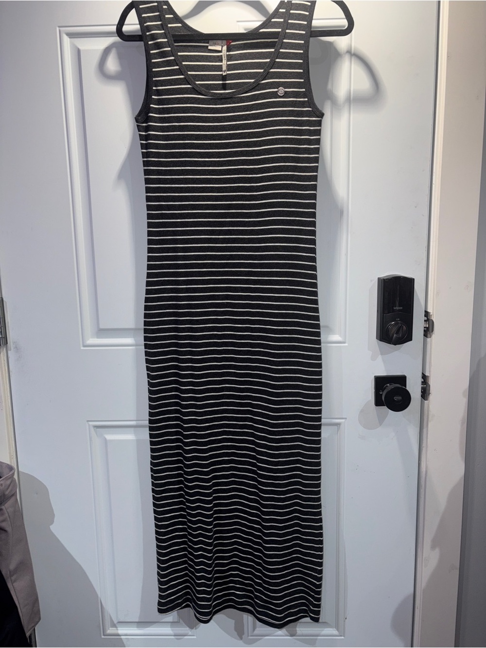 Sleeveless Black and White Striped Maxi Dress